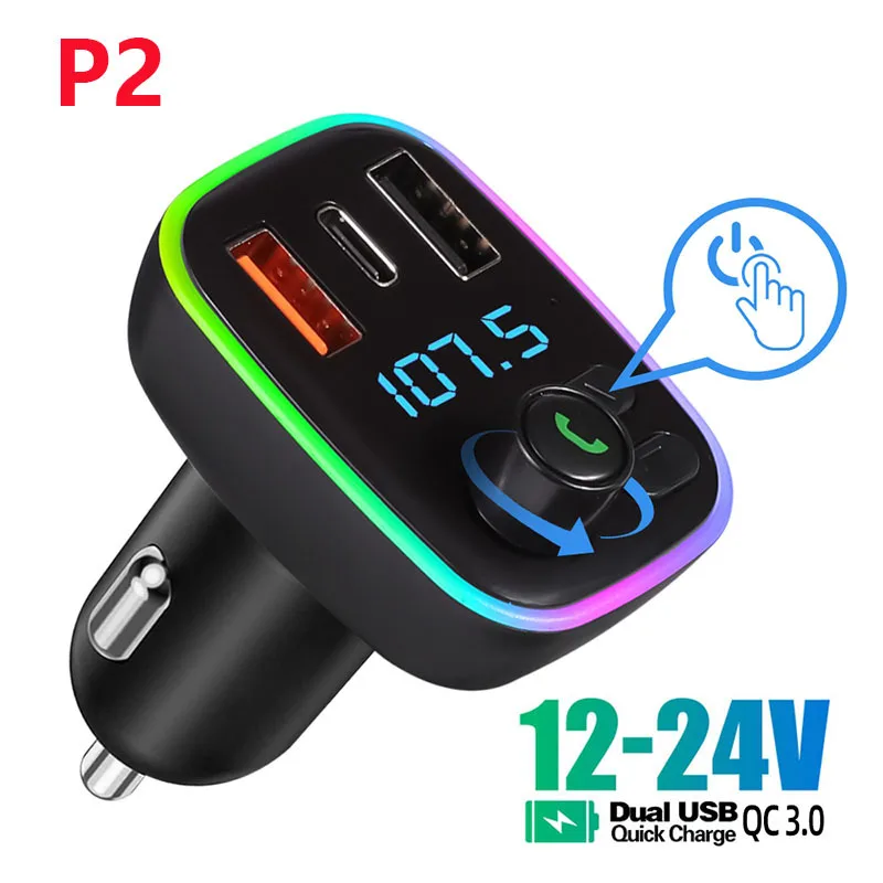 Car Fast Charge Bluetooth 5.0 FM Transmitter PD 18W Dual USB 3.1A Colorful Ambient Light Cigarette Lighter MP3 Music Player mp3 bluetooth receiver wireless car adapter