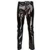 Black Party Stage Performance Slim Fit Biker Faux Leather Pants Shiny PVC Latex Trousers Fashion Motorcycle Mens Pants
