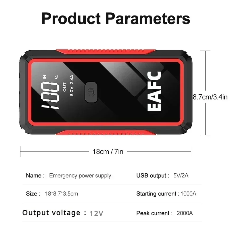 Power bank 2000A/1200A jump starter portable battery charger car booster 12V auto starting device emergency car battery starter car jump starter car battery charger portable battery charger jump starter