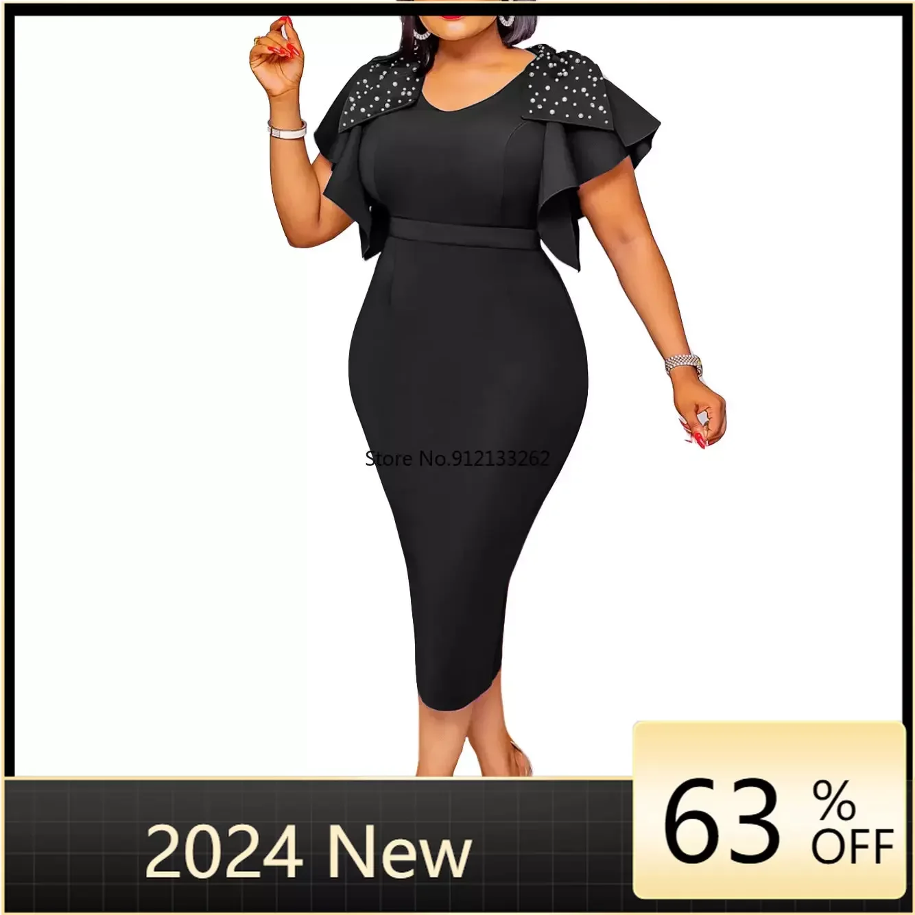 

Black Red African Dresses for Women 2024 Spring Summer Dress Sexy Birthday Evening Party Bead Ruffles Robe Femme African Clothes