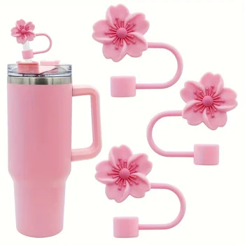 Flor de silicone palha cobre para stanley cup bonito silicone flor forma beber tampa poeira palha dicas capa copo acessórios 1