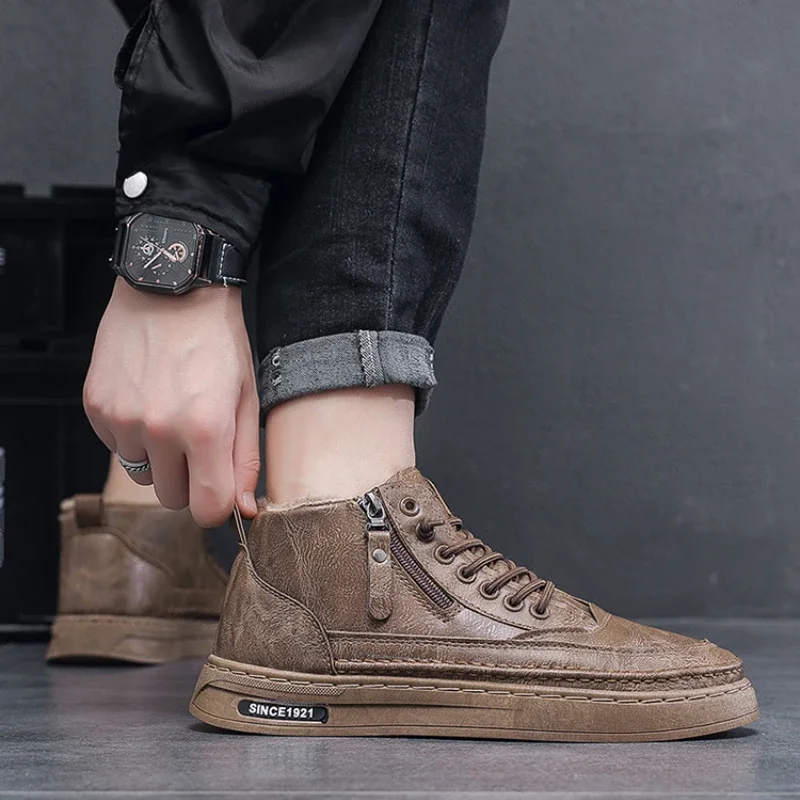 Men's Winter Warm Cotton Shoes New Classic Fashion Retro Plush Comfortable Anti Slip Snow Boots Outdoor Sports Casual Shoes