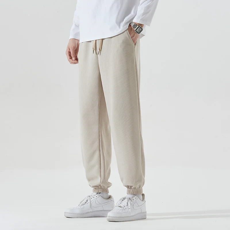 Men's Spring Autumn Elastic High Waisted Solid Pockets Pleated Harlan Lantern Sports Casual Loose Trousers Fashion Pants