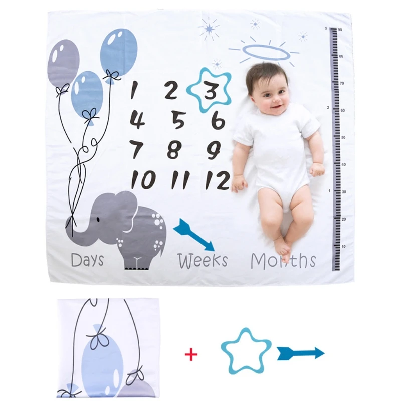 

1 Set Baby Monthly Record Growth Milestone Blanket Newborn Photography Props Accessories for Creative Cartoon Printing Cloth