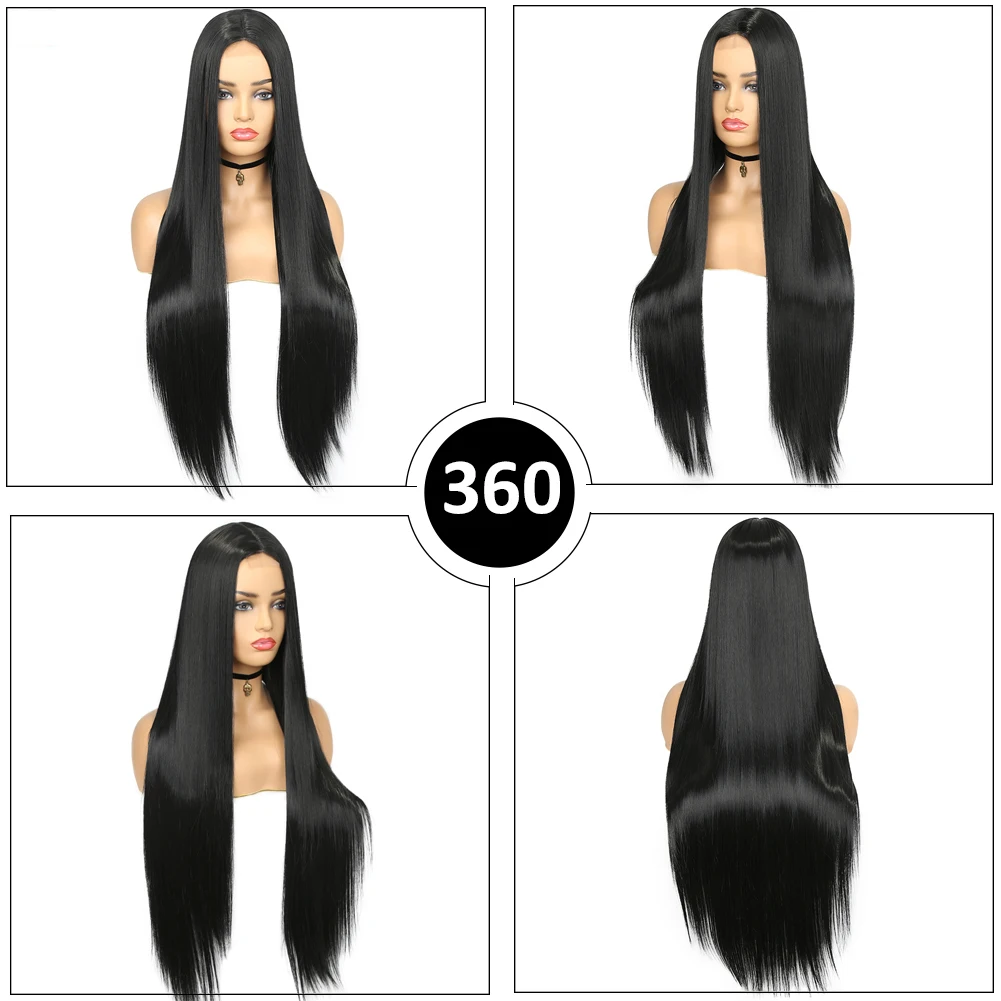 Wignee Long Straight Wig 30 Inch Black Wig Middle Part Lace Wigs High Lights Synthetic Hair Wigs Black Women Cosplay lace wigs synthetic wigs womens synthetic wigs