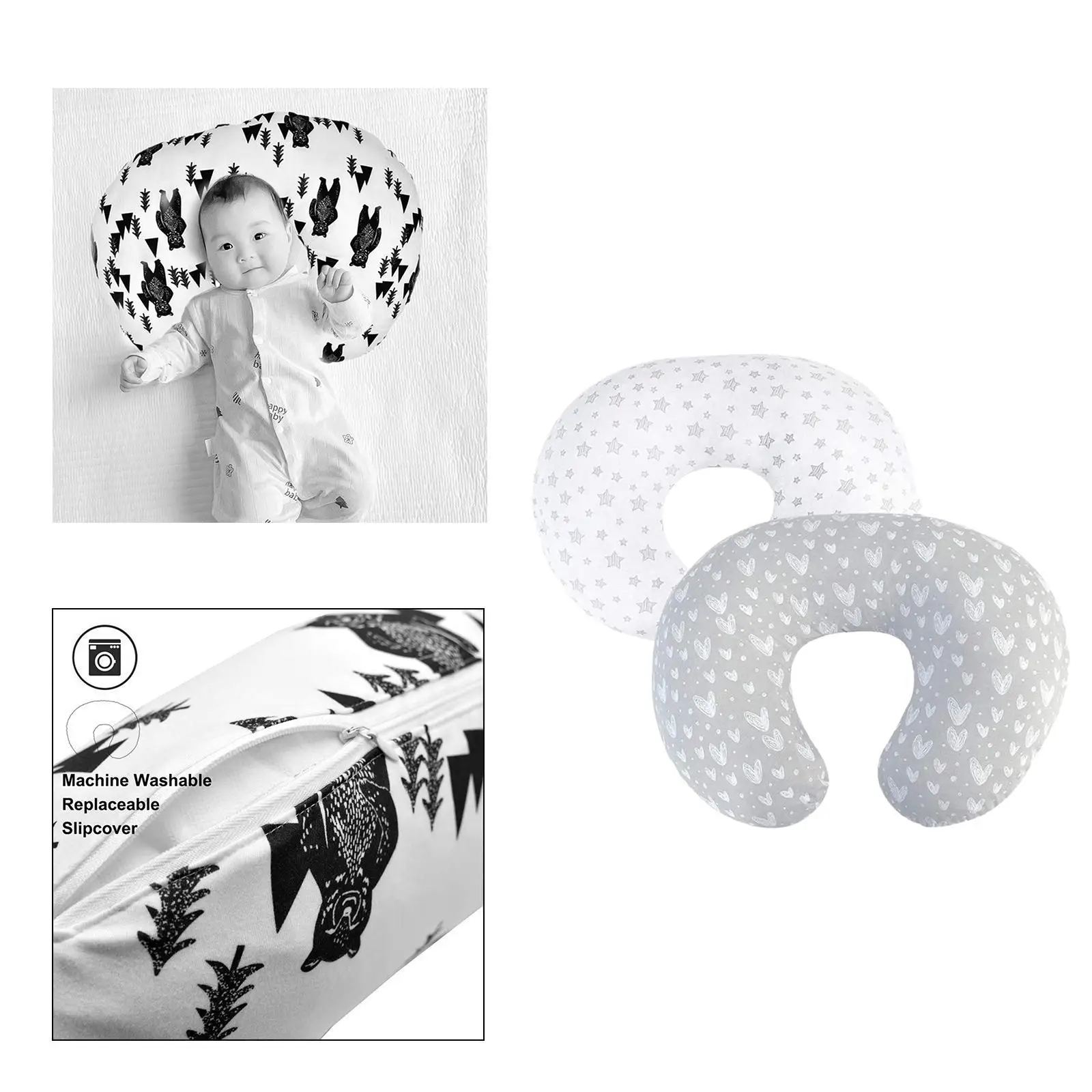 2Pcs Feeding Pillow Cover Replacement Washable Bottlefeeding Pillow Cover for Baby Shower Gift Nursing Breastfeeding Newborn