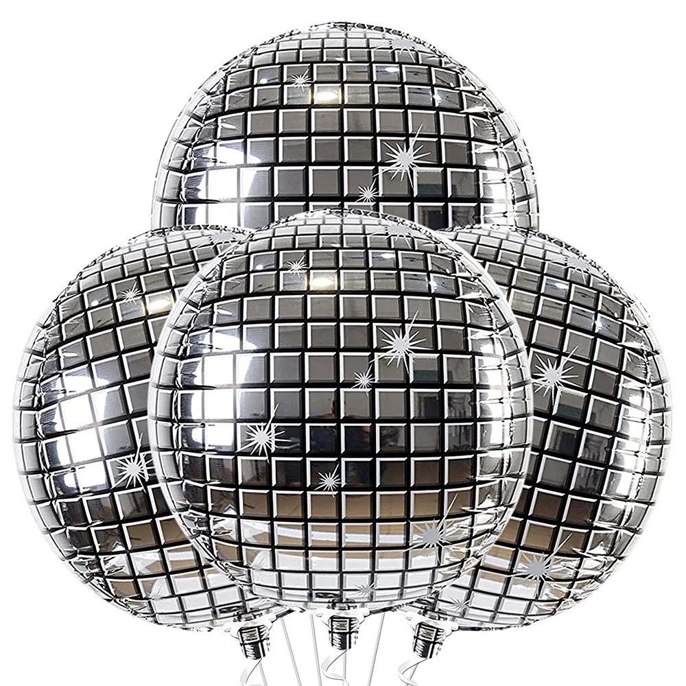 

4pcs Metal Black Silver Disco Balloons Garland Arch 4D Silver Foil Balloons 2 Inch 4D Ballon 80s Metallic Mirror Foil Balloon