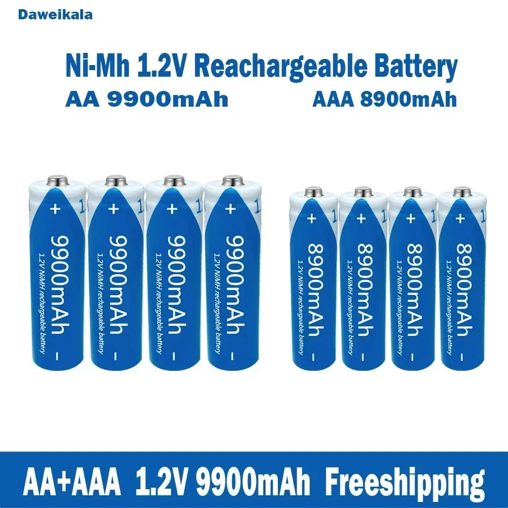 Rechargeable NiMH Batteries AA and AAA 1.2V High Capacity 9900mAh for KTV Microphones Toys Remote Controls and Electronic Devices