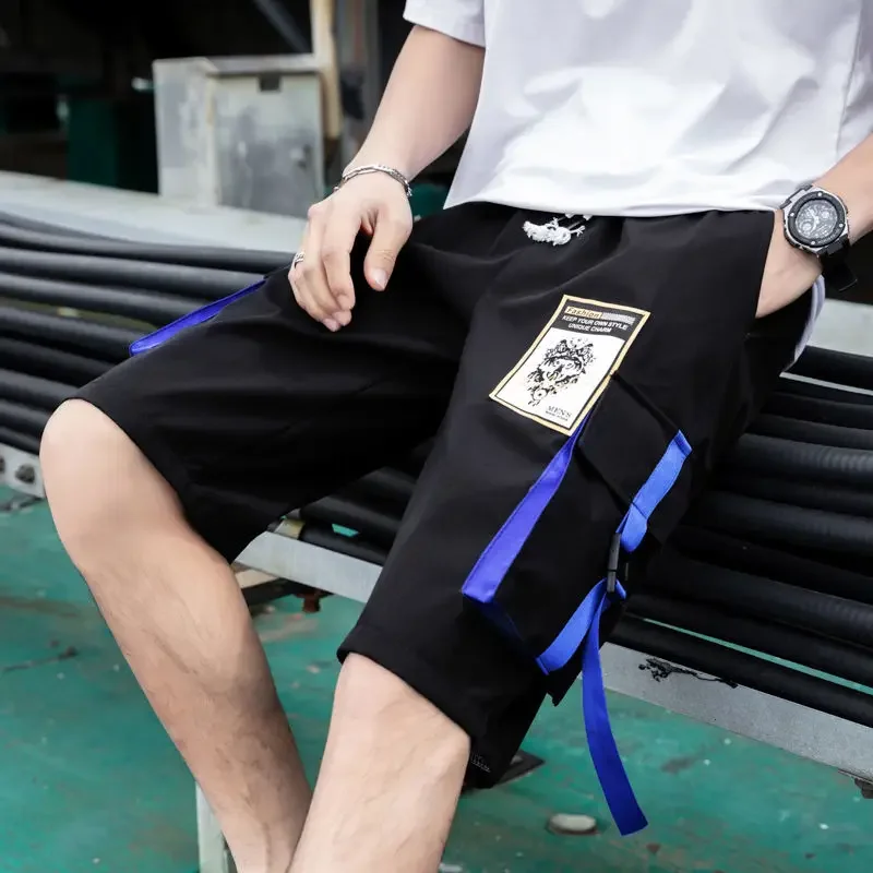 thumbnail image 1 of Pantalones cortos cargo para hombre con cordón, anchos, holgados, cortos, holgados, estampados, elegantes, hermosos, elásticos, cómodos, de nailon, 1 of 5