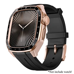 Luxury Stainless Steel Watch Case DIY Modification Kit with Rubber Band - iwatch 9 8 7 45 (BRG)