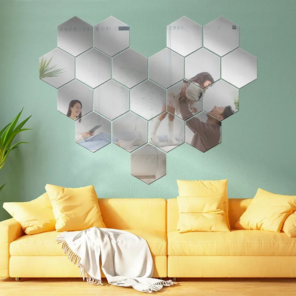 1/100x Hexagon Mirror Stickers Self-adhesive Mini Mirror Solid Paster Home Bedroom Art Decoration Gold Silver Red Black Decals Mirror Wall Sticker Wall Sticker