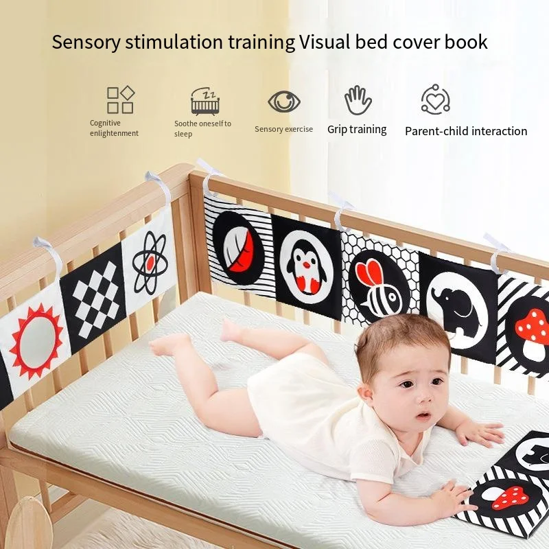 

Baby Soft Cloth Book Black and White High Contrast Sensory Toys Early Education Toddlers Sensory Activity Fabric Book for Babies