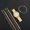 6PCs/Set Women's Watch Fashion Three Eye Dial Stainless Steel Strap Simple Quartz Watch Set with Gold Bracelet 4