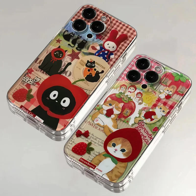 Soft Cat and Strawberry Design Phone Case - Fun and Stylish Cover