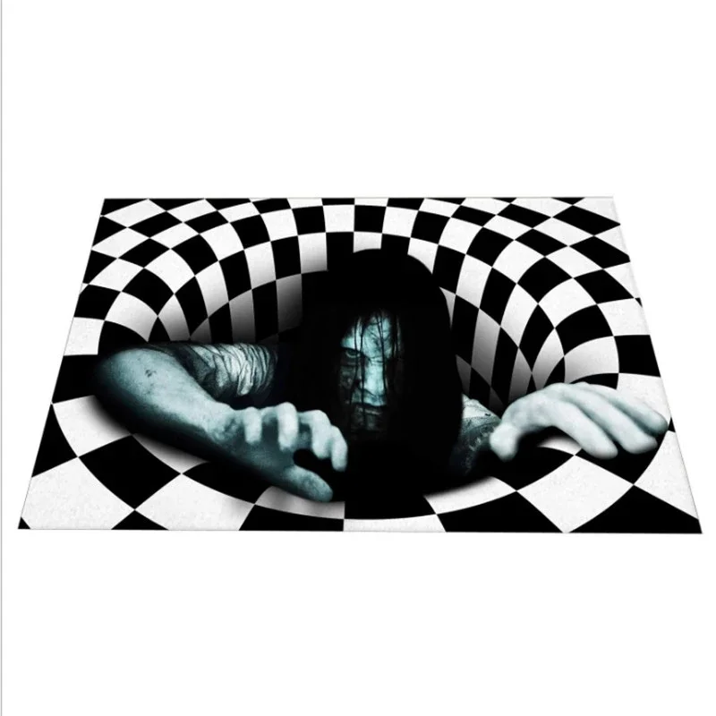 Halloween Clown Trap Visual Polyester Carpet 3D Sewer Manhole Cover Horror Carpet Living Room Floor Mat Home Bedroom Decoration