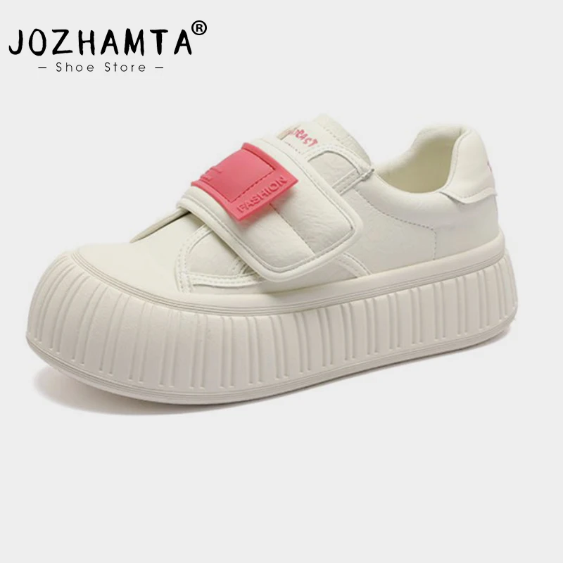 

JOZHAMTA Size 35-40 Fashion High Platforms Genuine Leather Shoes For Women Round Toe Cross-Tied Casual Shoes Woman Sneakers