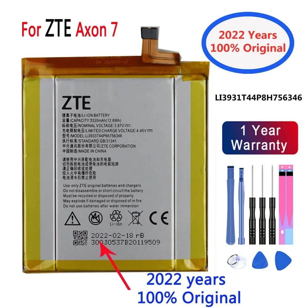 

New 100% Original Battery LI3931T44P8H756346 3320mAh For ZTE Axon 7 A2017 5.5inch 7S A2018 Mobile Phone Battery + Tools