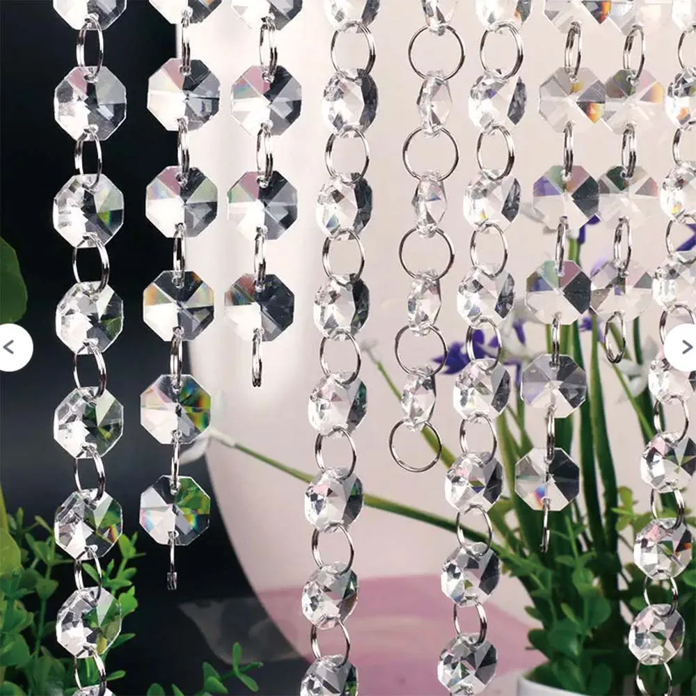 1 Meter 14mm Acrylic Octagon Beads Garland Strand for Home Wedding Party Garden Suncatcher Decoration acrylic beads garland