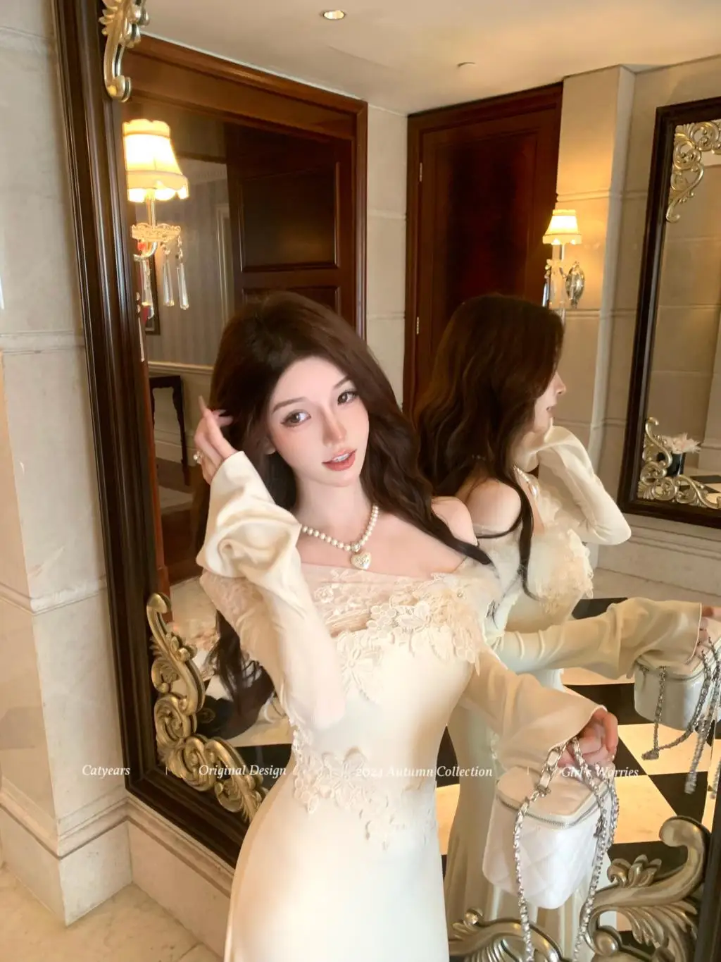 Vestidos de punto nuevos de otoño e invierno para mujer, cuello alto, manga acampanada, encaje de retazos, corte sirena, moda coreana, Vestidos para mujer