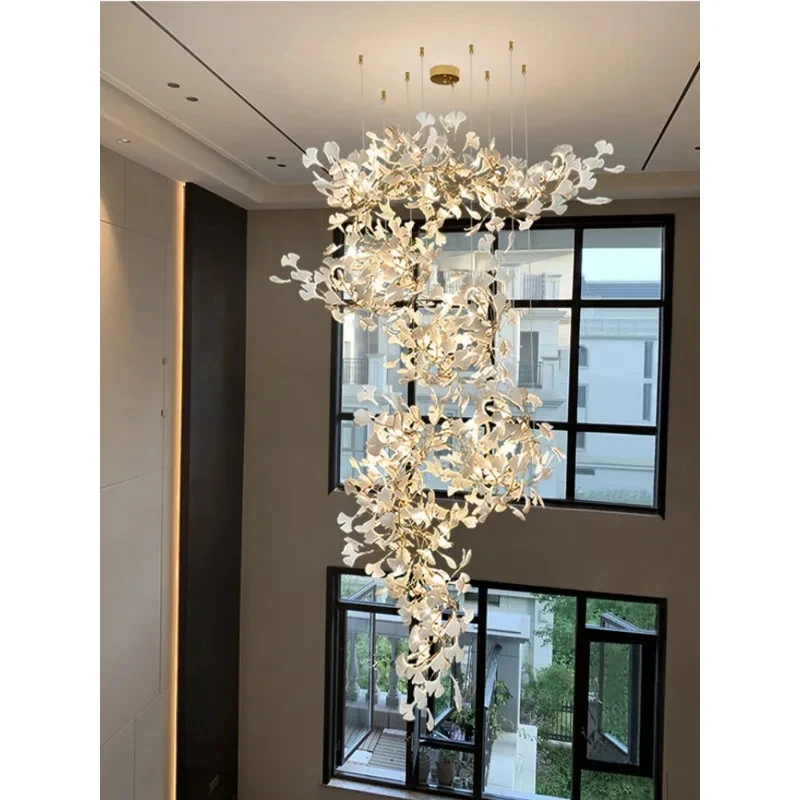 

Ginkgo Branch Leave Chandelier Staircase Modern Petal Pendant Lights Hotel Lobby Lamps Dropshipping