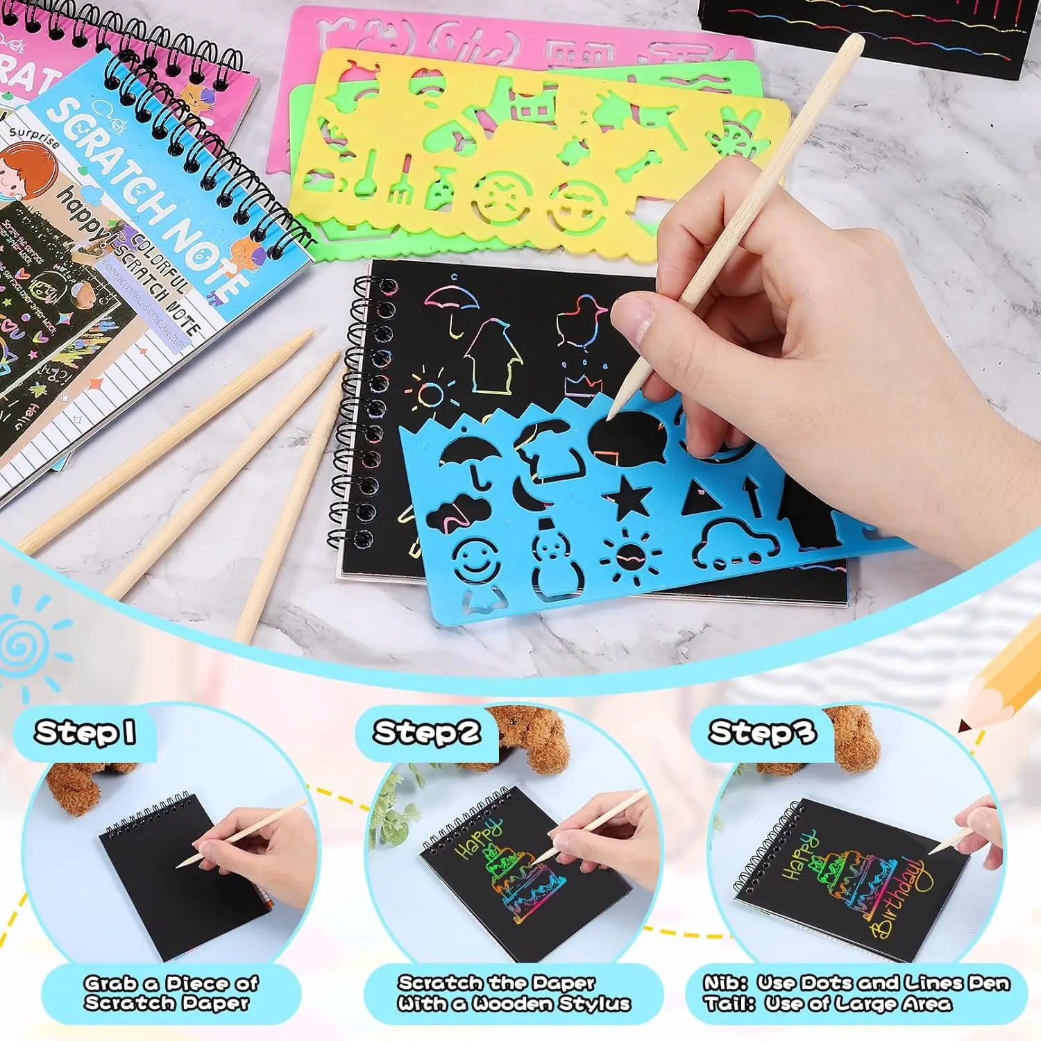 Rainbow Scratch Paper Arts Notebooks Scratch Note Pads 12-48Set for Kids Rainbow Party Favors Coloring Books for Girls Boys Kid
