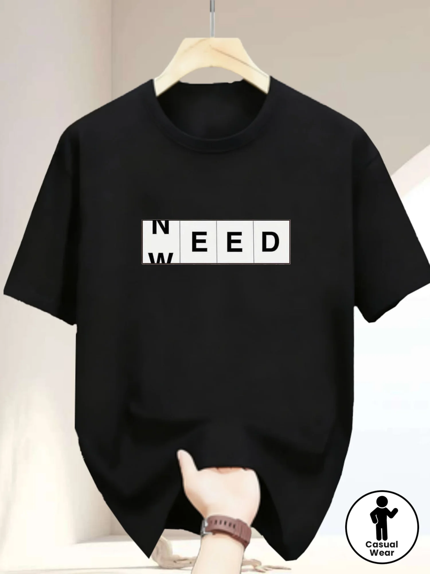Men's Trendy Style "Hemp Leaf Character Meme Culture" Creative Print T-Shirt, Outdoor Casual Crew Neck Short Sleeve Top (Machine Washable)