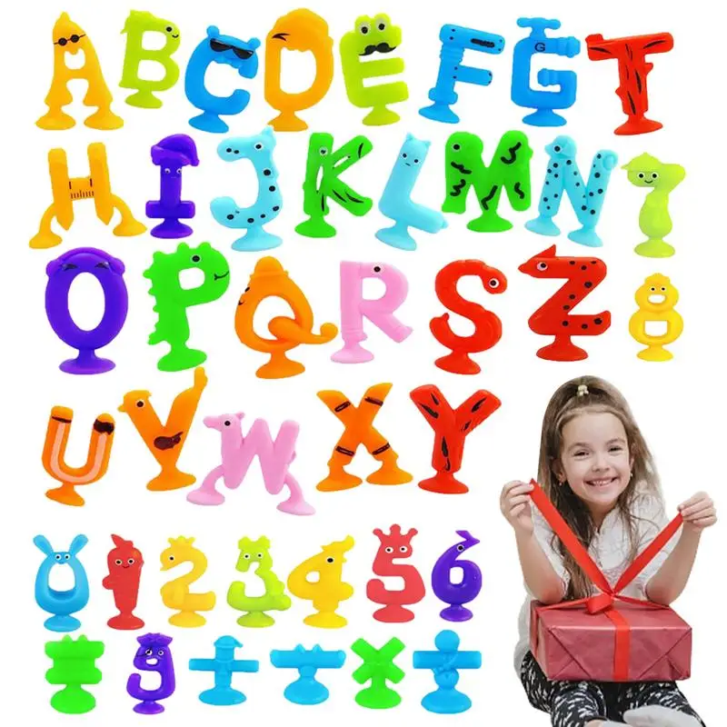 

Suction Cup Toys Silicone Sucker Toys Alphabet Sensory Travel Fidget Toys Sensory Travel Toys Bath Toys STEM Toys Bathtub Toys