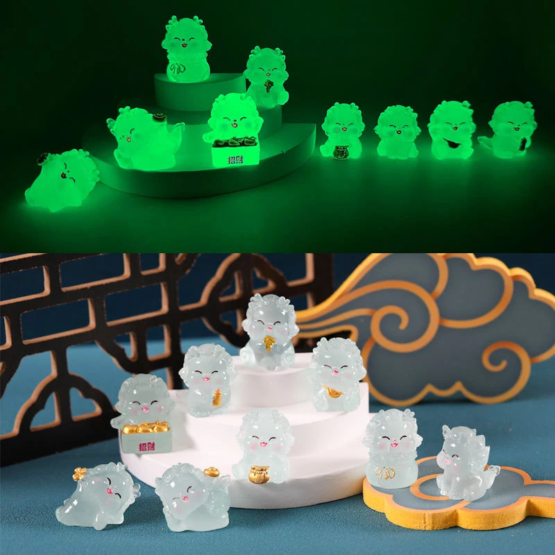 Cute Luminous Dragon Ornament Cartoon 2024 Year Of The Dragon Figurine Micro Landscape Decoration Dollhouse Toy new christmas claus snowman decoration accessories micro landscape christmas stocking gift bells resin ornaments