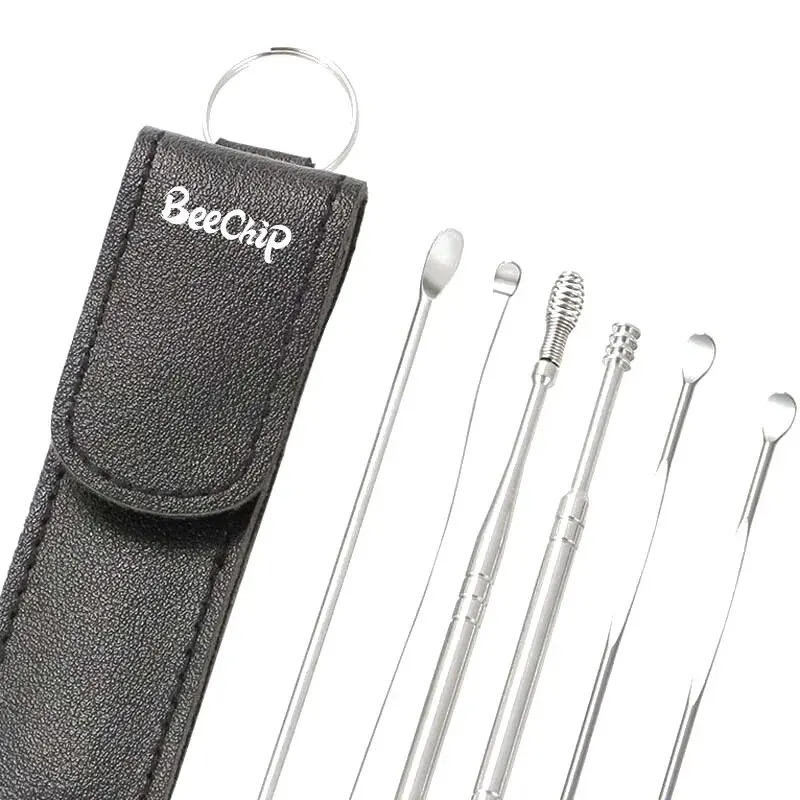 Ear Wax Cleaner Earwax Removal Kit 6 Pcs Cleansing Tool Set Curette Cleaner 360&deg; Spiral Design Canal Cleaner Stainless Steel Ear Pick