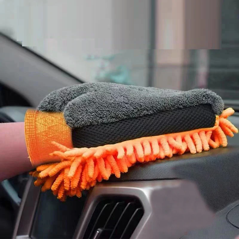 Car Cleaning Gloves Waterproof Car Wash Microfiber Chenille Gloves Thick Car Cleaning Mitt Wax Detailing Brush Auto Care Double-faced Glove