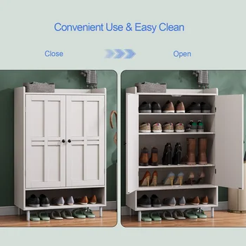 45'' Shoe Cabinet Storage for Entryway, 6-Tier Farmhouse Shoe Storage Cabinet with Cross Molding Doors and 3 Adjustable Shelves 6