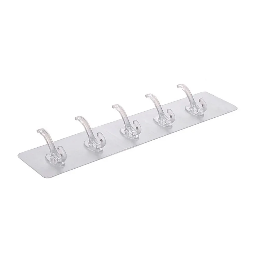 3/5/6 Row Transparent Hook Punch-Free Wall Strong Sticking Hook Holder for Hat Clothes Hanger Towel Holder Bathroom Storage Rack