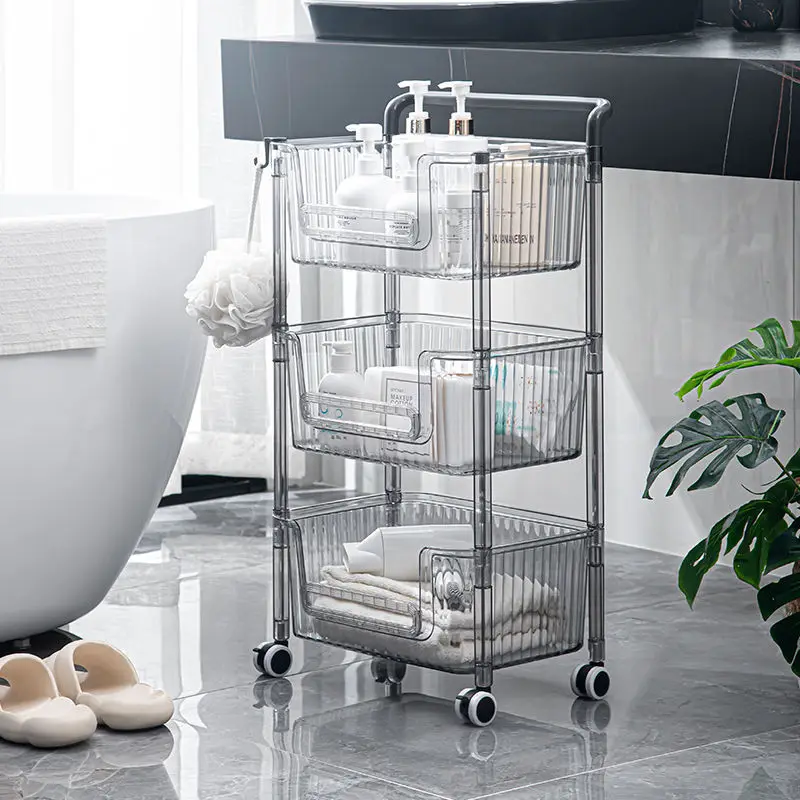 

2/3/4 Layer Transparent Acrylic Trolley Simple Modern Cosmetics Skincare Storage Rack Kitchen Vegetable Fruit Bathroom Mobile