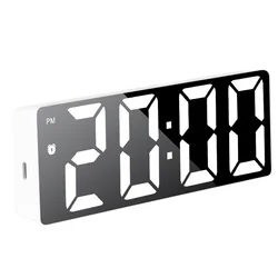 Sleek LED Mirror Display Wall Clock with Voice Control and Adjustable Brightness (White shell Black)