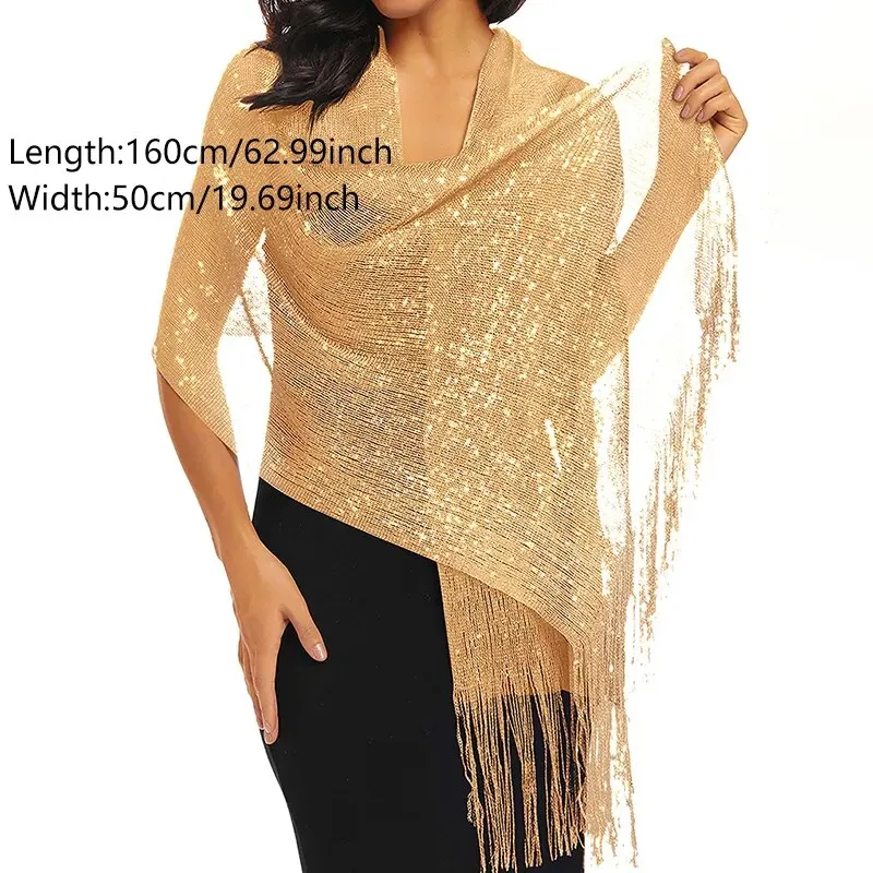 KALIONE Sparkling Metallic Shawls And Wraps, Women's Shinny Tessal