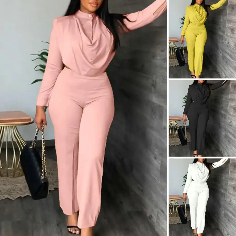 

Lady Breathable Suit Lady Stand Collar Top Trousers Suit Chic Stand Collar Shirt Pants Set High Waist Baggy Slim Fit Commute