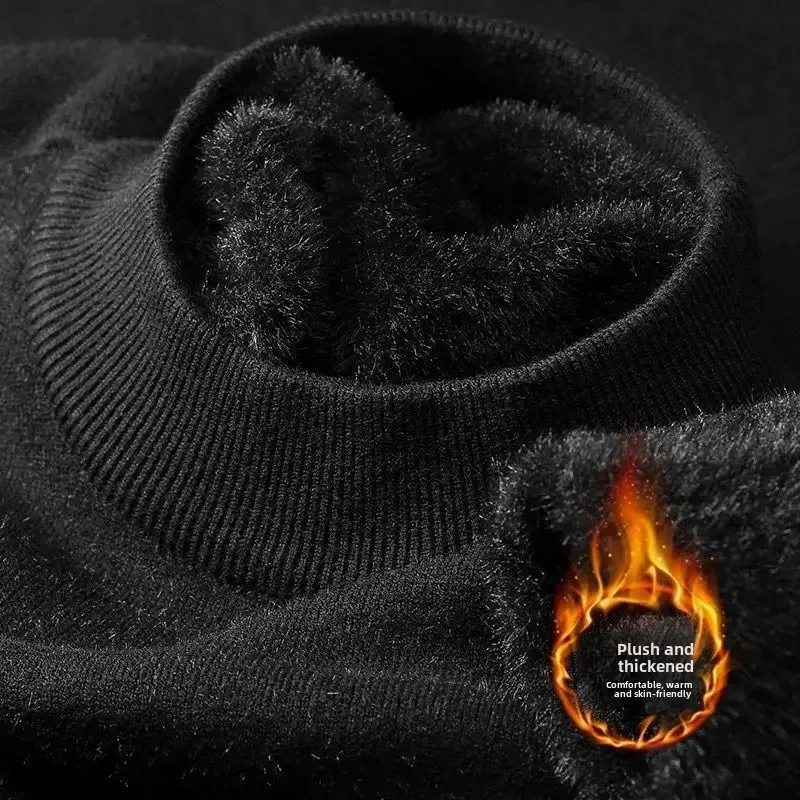 [Plus velvet thickening] half collar sweater-Black