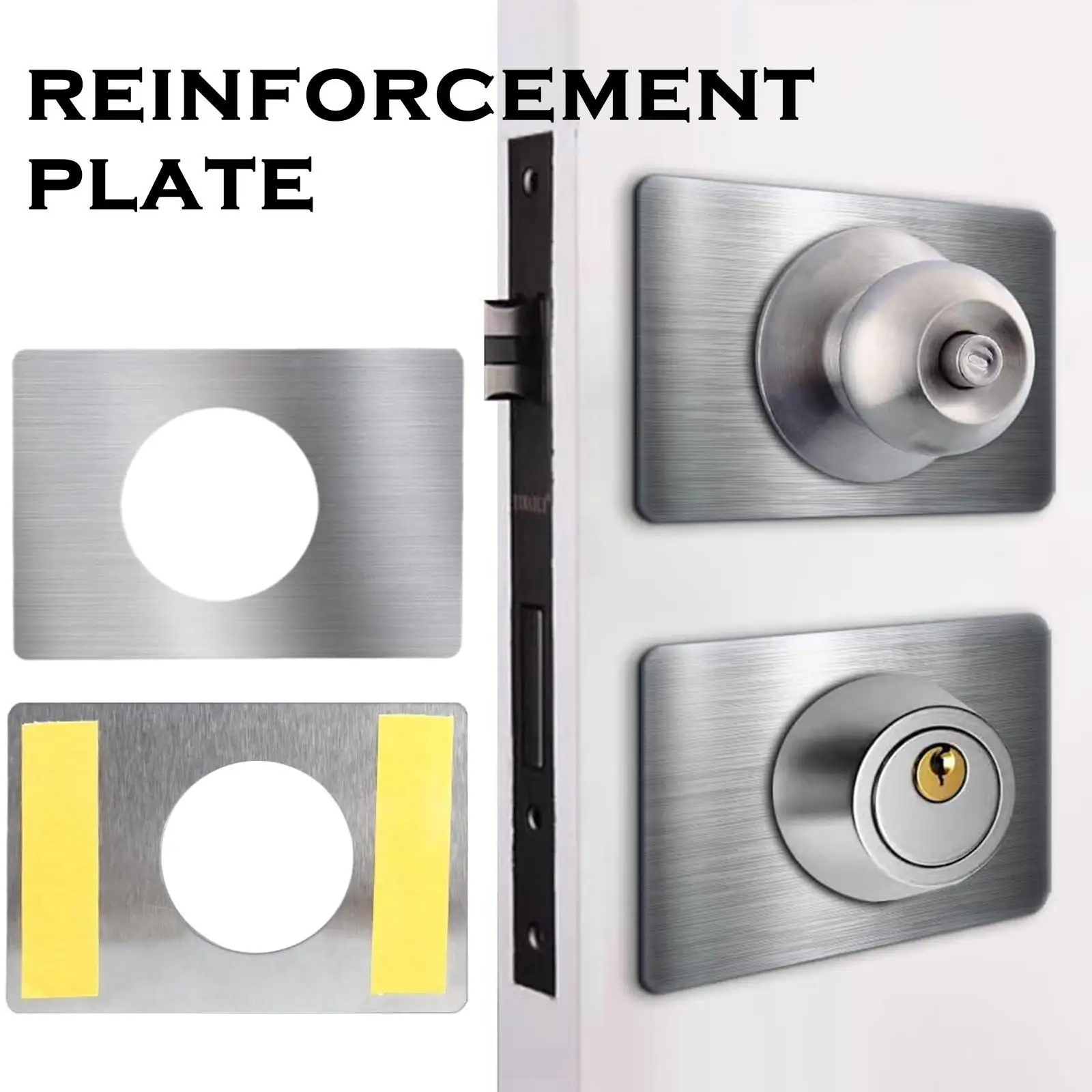 

2pcs Deadbolt Lock Repair Stainless Steel Door Reinforcement Plate Modern Rustproof Waterproof Self Adhesive For Home Room
