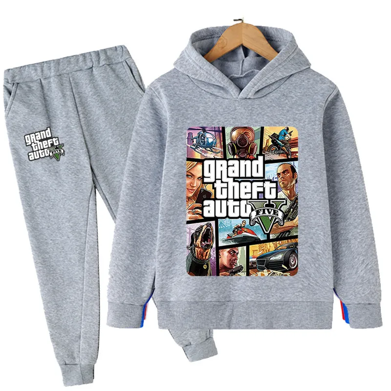 thumbnail image 1 of Conjunto de ropa para niños Gta 5, sudaderas con capucha y pantalones largos de dibujos animados para otoño, 2 piezas, juego para niños, ropa Gta 5 de 4 a 14 años, 1 of 5