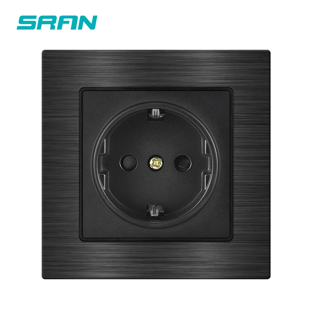 SRAN European Standard Electrical outlets, Aluminum Alloy Panel 82*82mm, 220v 16A wall socket eu for home appliance