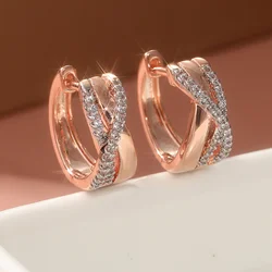 Elegant Rose Gold Twisted Line Hoop Earrings - Sparkling Jewelry (T094 - 1)