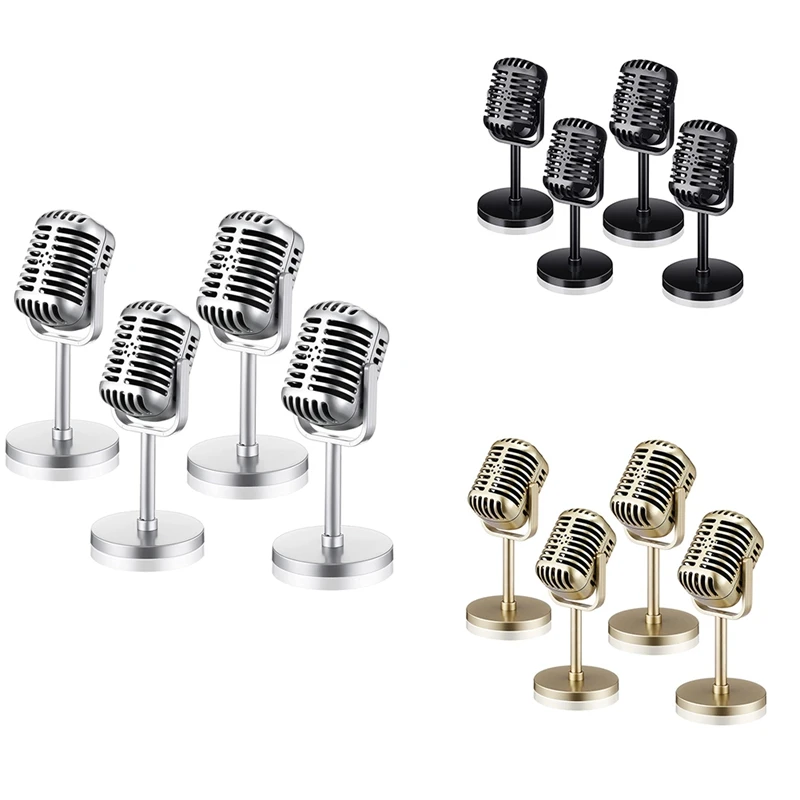 

4Pcs Retro Microphone Props Model Vintage Microphone Antique Microphone Toy Microphone Stage Table Decor
