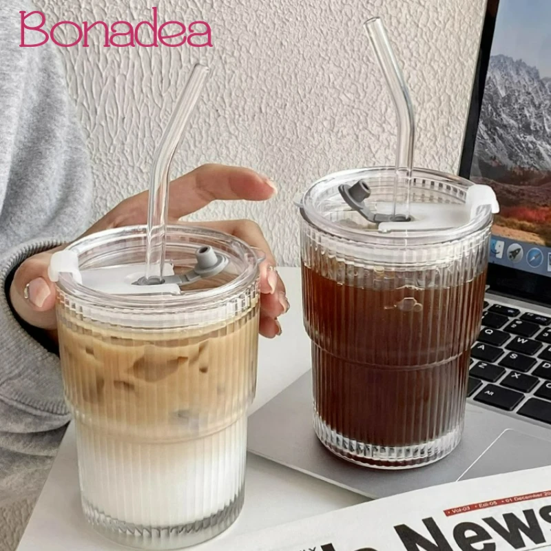 Xfeyaqlo Glas Milchbecher Mit Messbecher & Silikonstroh - Hitzebeständig Für Mikrowelle