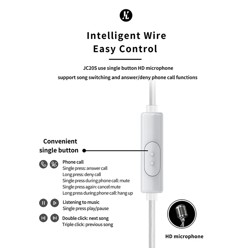 JCALLY JC20S Core Twist OFC Silver Plated Cable HIFl Earphone