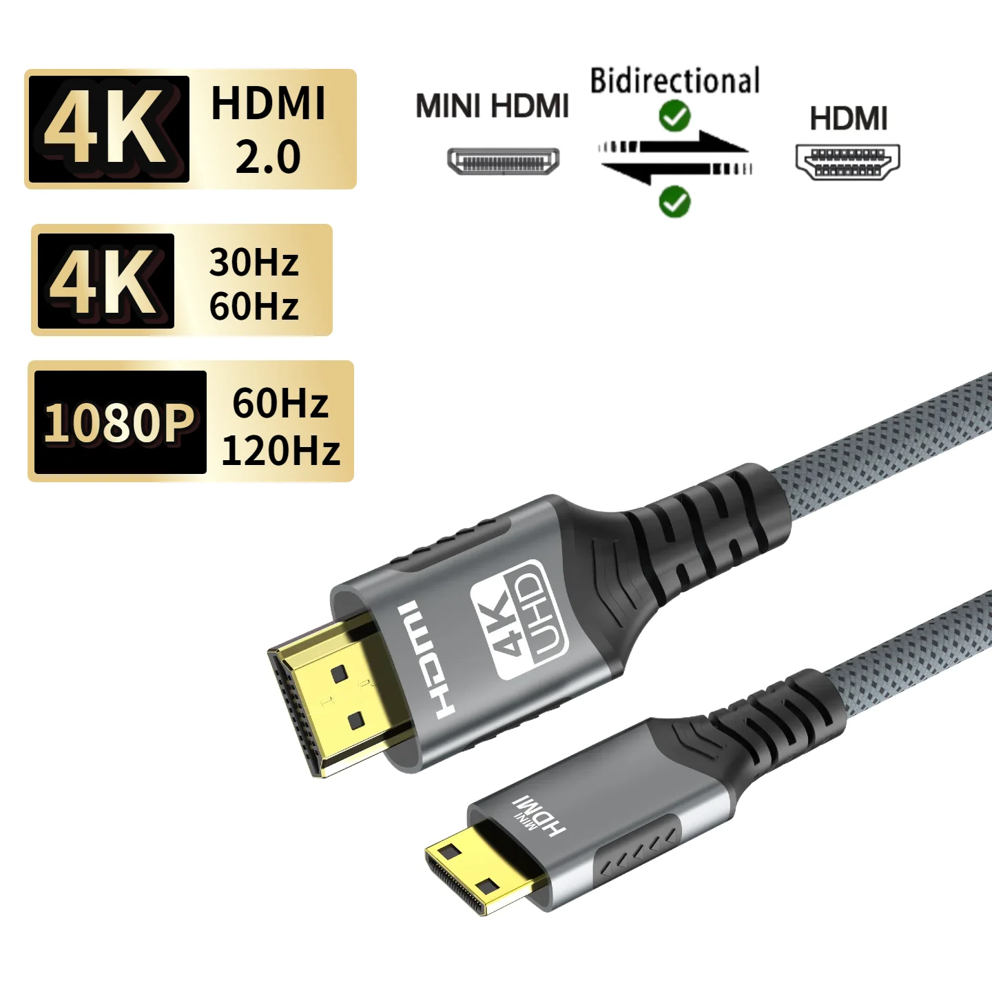 4K@60Hz Micro/Mini HDMI to HDMI Cable Braided HDMI-compatible Male to thumbnail 2