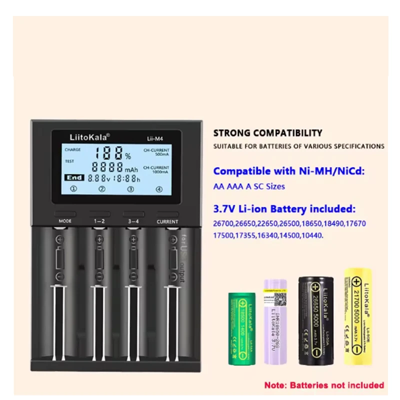 LiitoKala Lii-M4S M4 테스트 용량 배터리 충전기 (3.7V 1.2V 18650 26650 21700 14500 18350 17500 AA AAA 호환)