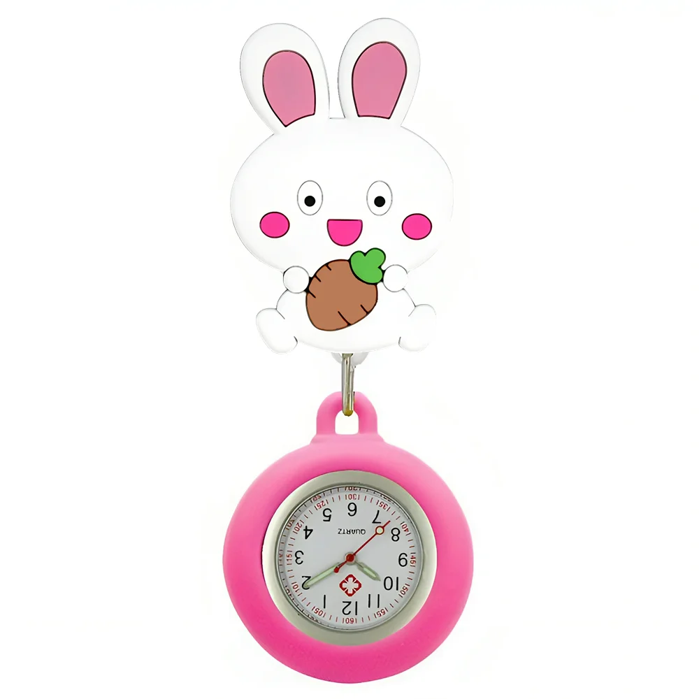 Pocket Watch Badge Reel Nurse Doctor Cartoon Smile Animals Retractable Gift For Hospital Medical Brooch Clip Clock