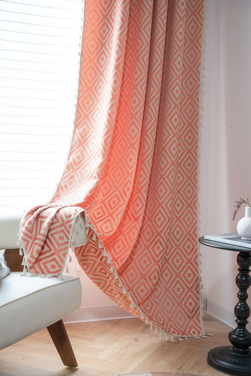 Description Picture 3 of itemBoho Curtains for Bedroom 1 Panel Room Darkening Curtain Geometric Patterned Tassels Window Treatment for Sliding Door & Closet