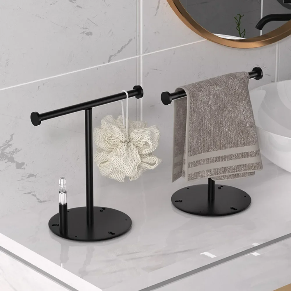 T-Shape Towels Bar Rack For Bathroom Vanity Countertop Black Carbon Steel Stable Free-Standing Towel Bar Vertical Towel Holder