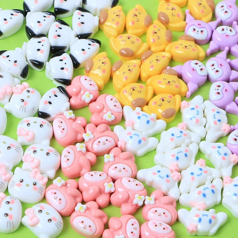 

5pcs Sanrio Anime Figure Hello Kitty Kuromi Cute Cartoon DIY Hairpin Homemade Mobile Phone Case Resin Accessories Kids Toys Gift